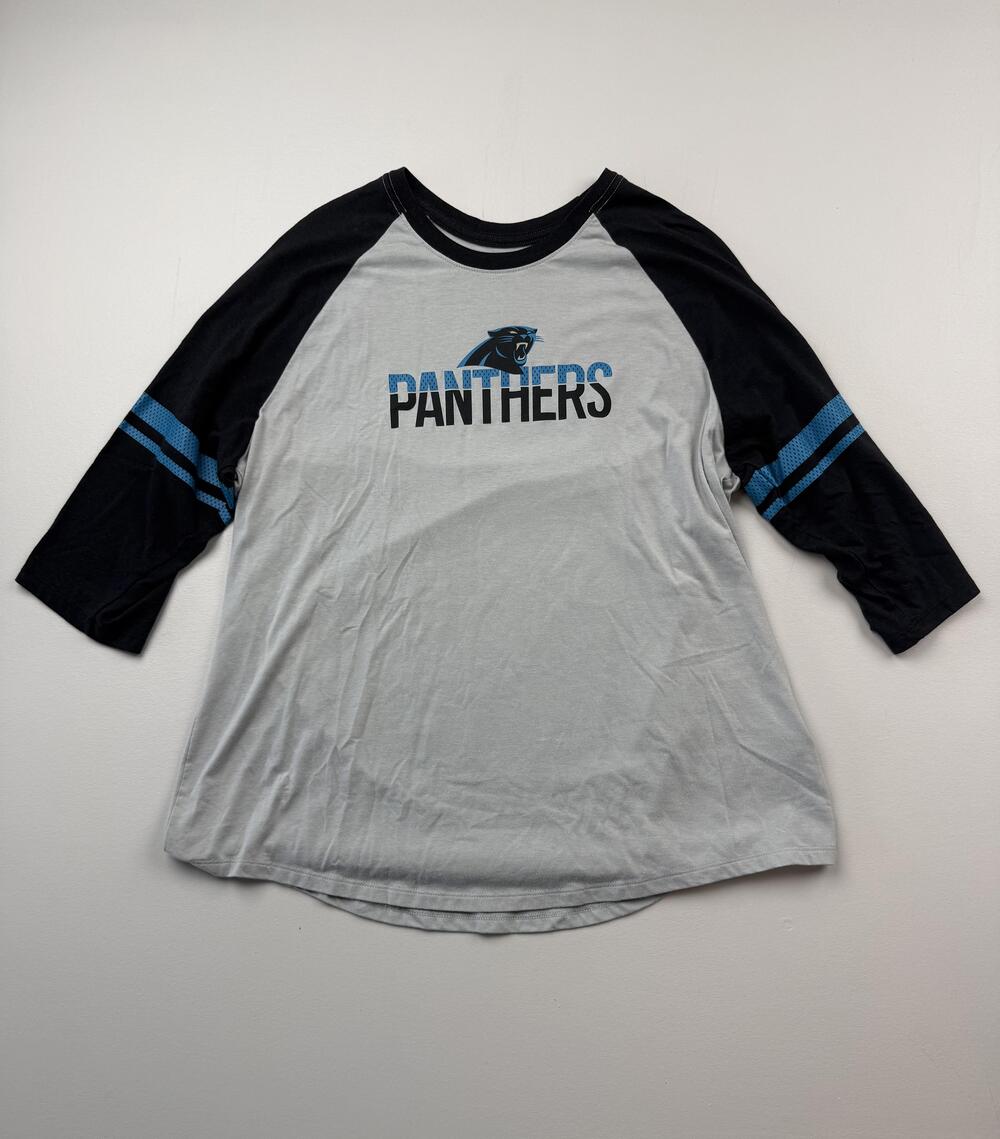 Carolina Panthers Shirt Womens XL Gray NFL Football Nike Raglan 3/4 Sleeve Tee